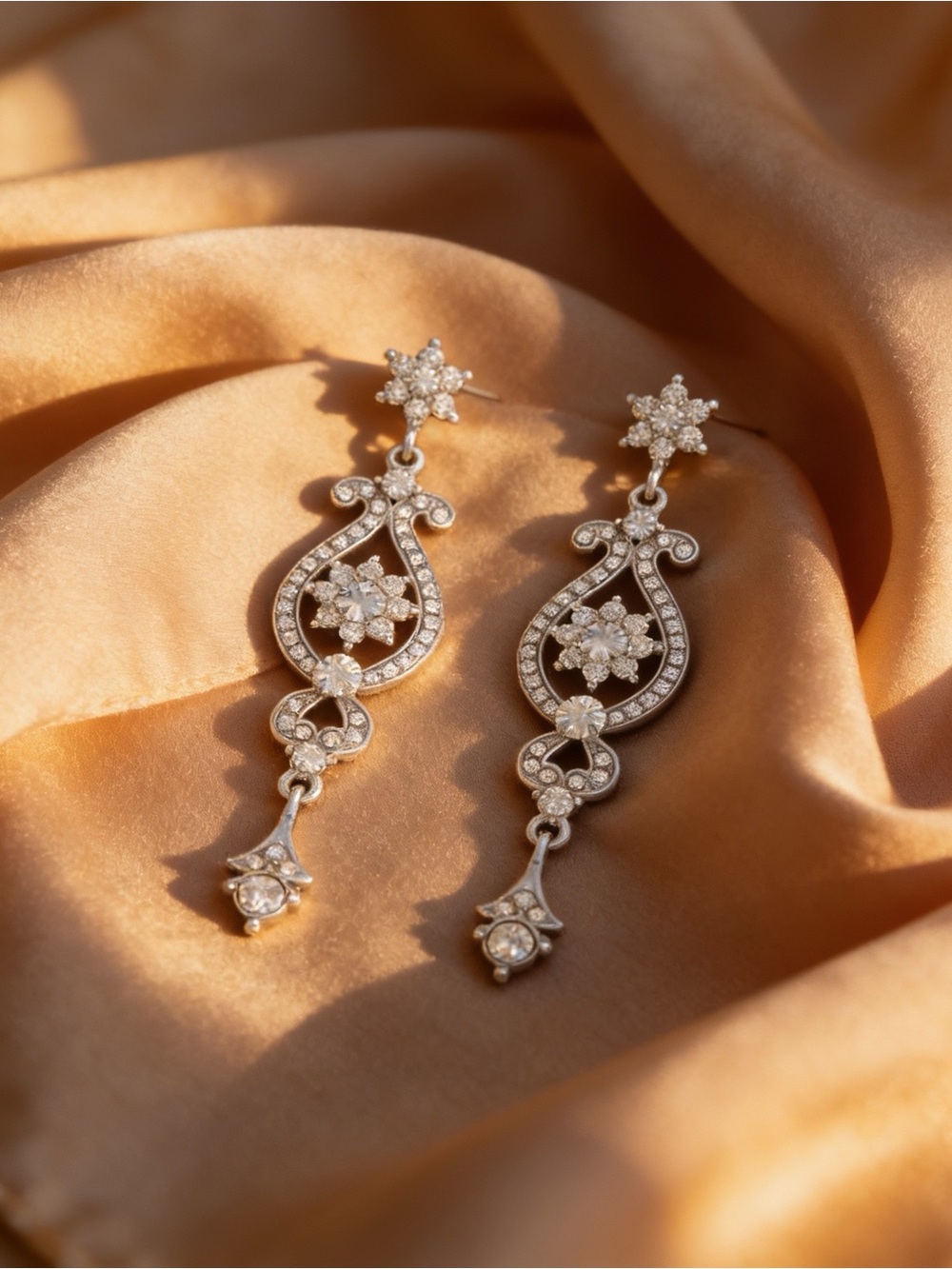 Silver-Tone Rhinestone Star Chandelier Dangle Earrings